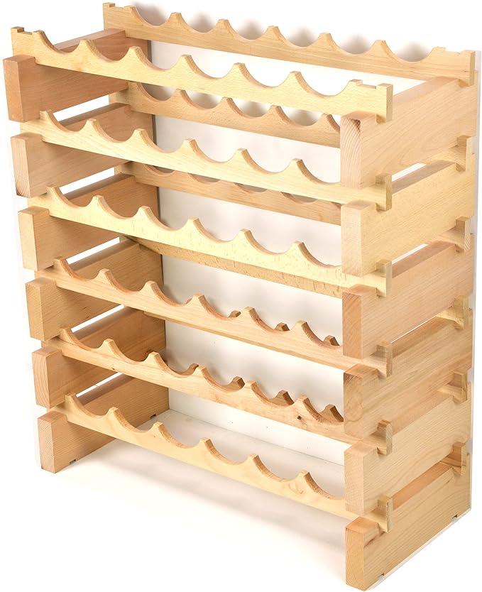 sfDisplay.com,LLC. Modular Wine Rack Pine Wood 24-72 Bottle Capacity Storage 6 Bottles Across up to 12 Rows Stackable Newest Improved Model (36 Bottles - 6 Rows)