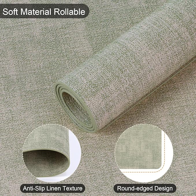 Boobezeen Faux Leather Placemats Set of 6, Heat Resistant Wipeable Washable Vinyl Place Mats, Waterproof Anti-Slip Dining Table Mats, Suitable for Indoor & Outdoor Use (Light Green)
