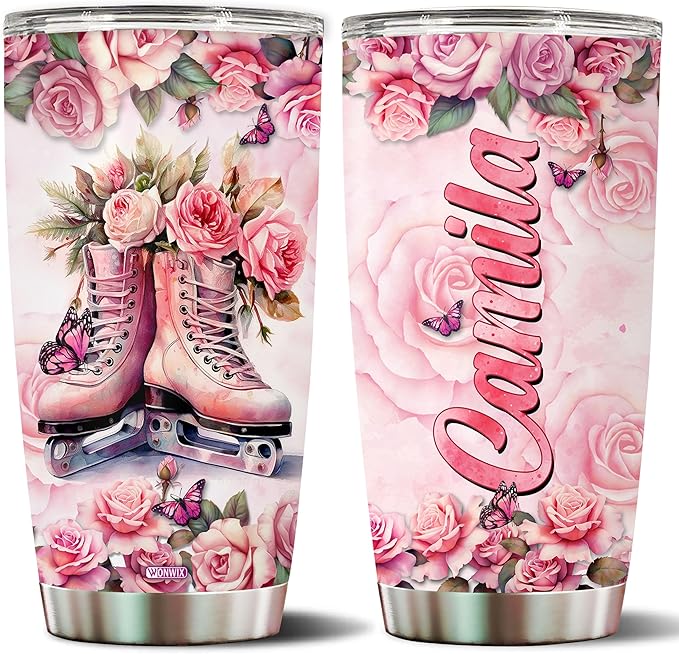 WONWIX Personalized Skating Gifts for Women, Insulated Stainless Steel 20oz Coffee Cup Mug Tumbler Water Bottle Perfect Christmas, Birthday, Mother's Day Gift for Wife, Daughter, Girlfriend
