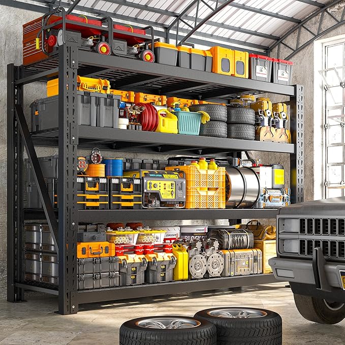 Bepatio 11000LBS Industrial Garage Shelving Heavy Duty, 4-Tier Adjustable Storage Shelves Metal Shelving, Industrial Shelving for Basement Warehouse Commercial Garage Shop, 72" H횞 60" W 횞 24" D, Black