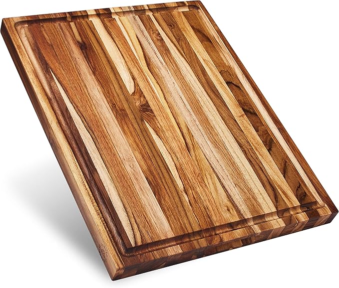 Sonder Los Angeles Laurel Cutting Board | Teak Edge Grain Cutting Board for Kitchen with Juice Groove | Reversible Charcuterie Butcher Block | Gift Box Included | 18x14x1.25 in