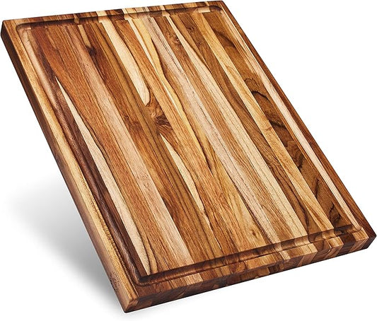 Sonder Los Angeles Laurel Cutting Board | Teak Edge Grain Cutting Board for Kitchen with Juice Groove | Reversible Charcuterie Butcher Block | Gift Box Included | 18x14x1.25 in