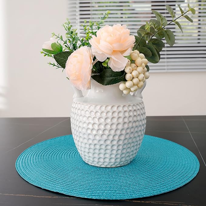 HODJOY Round placcemats Set of 6, Table mats for Indoor and Outdoor Dining Table, Washable Woven Non-Slip placemats, 15inch (Aqua)