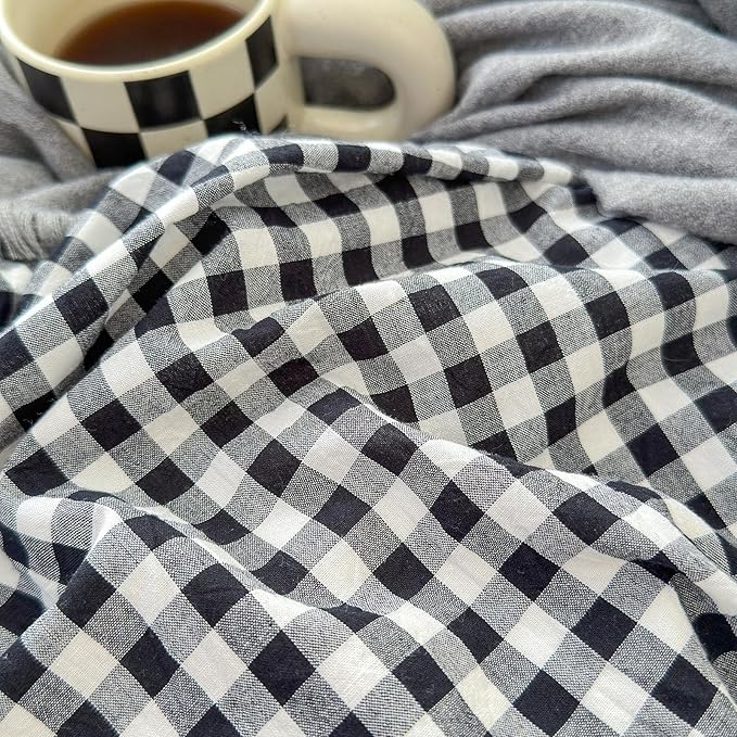 LifeTB Black Gingham Comforter Full Size Boho Plaid Checkered Pattern Comforter Geometric Grid Plaid Printed Bedding Comforter Set with 2 Pillowcases Fluffy Bed Luxury Soft Gingham Bedding Set Full