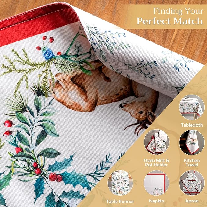 Maison d' Hermine Placemats Set of 4 100% Cotton Washable Cloth Place Mats, Reusable Table Mats for Thanksgiving Christmas Decorations Kitchen Dining Party Wedding Restaurant (Holly Time, 13" x 19")