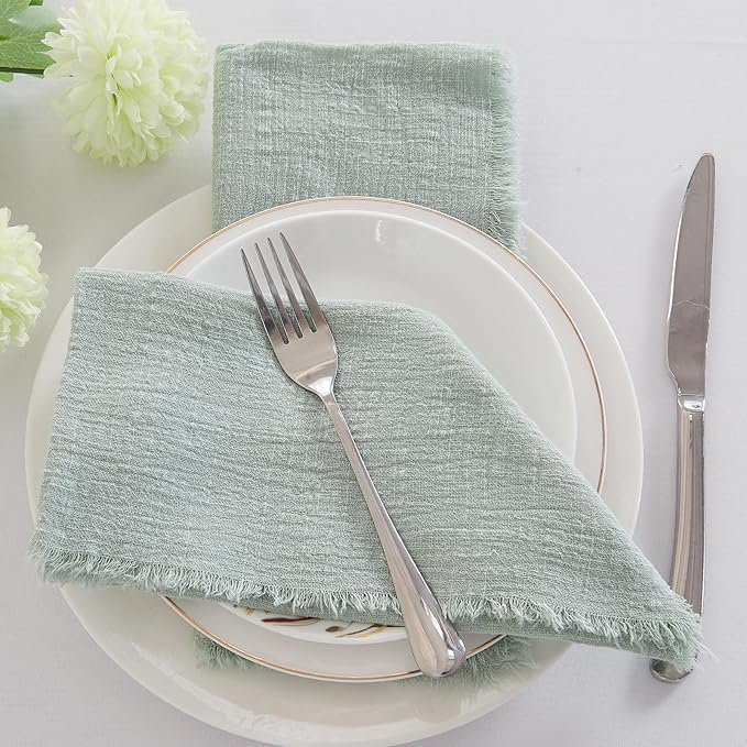 BALCONY & FALCON Cloth Napkins 100% Cotton with Fringed Handmade Square Rustic Style Washable Napkins 12 Pack Sage Green 20 x 20 inches for Easter Thanksgiving Christmas Weddings Parties Banquets