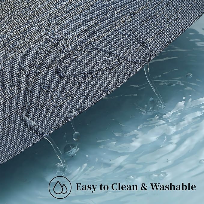 Leetaltree Denim Blue Placemats Set of 12 - Heat Resistant Non-Slip Place mats for Dining Table, Washable Durable PVC Vinyl Woven Table Mats（Denim Blue, 12）