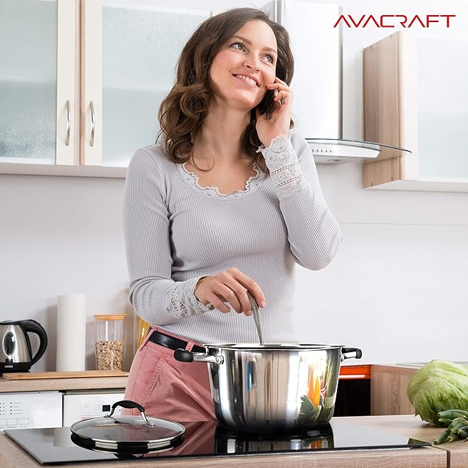 AVACRAFT 18/10 Tri-Ply Stainless Steel Dutch Oven, Chef?셲 Pan with Glass Lid, Induction Compatible, Multipurpose Stock Pot, 5 Quart