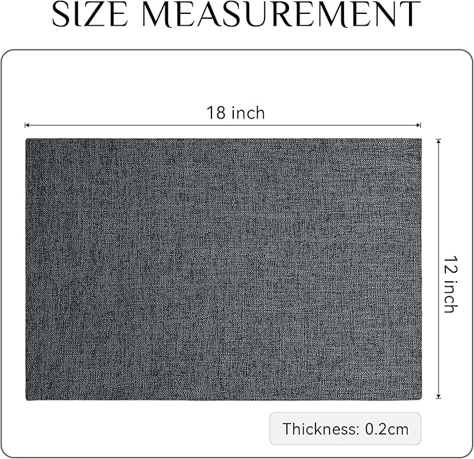 Softalker Faux Linen Placemats Set of 4-12 x 18 Inch, Heat Resistant Double Layered Durable Burlap Farmhouse Place Mats, Non-Slip Washable Rustic Table Mats for Dining, Kitchen, Party竊뉲ark Grey