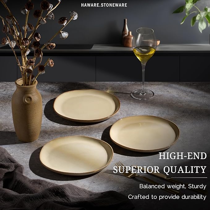 HaWare Stoneware Salad Plates Set of 6, 7.9??Heavy Duty Ceramic Plates, Reactive Glaze Dinnerware for Home Restaurant, Chip and Scratch Resistant, Microwave and Dishwasher Safe, Reactive Sandy Khaki
