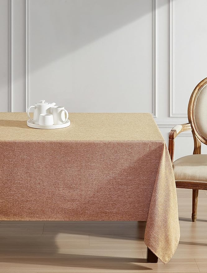 Laura Ashley Harper Luxuriously Smooth Fabric Tablecloth for Formal or Casual Dining, Holiday, Banquet, Wedding or Party, 60" x 84", Gold