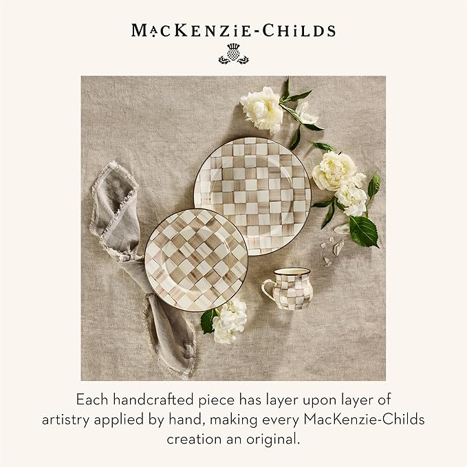 MACKENZIE-CHILDS Enamel Salad and Dessert Plate, Small Plate for a Dessert or Appetizer Dish, 8 Inches, Brown-and-White Mocha Check