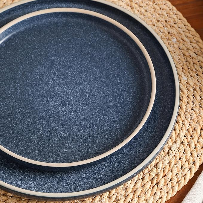 Earth & Clay Amber 12-Piece Dinnerware Set Stoneware, Dishwasher and Microwave Safe Plates and Bowls Set, Dish Set for 4, Blue