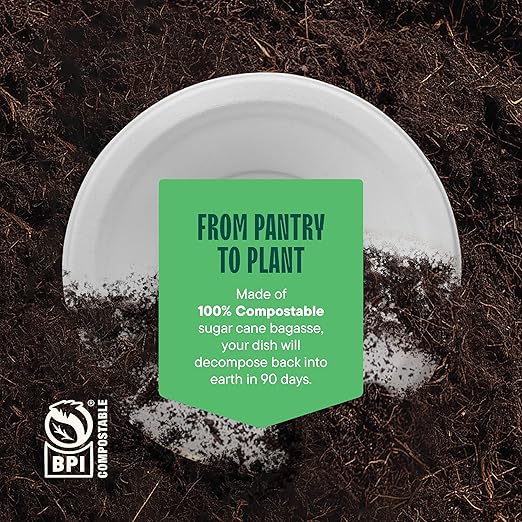 100% Compostable Paper Bowls 12 oz. [1000 Count] Heavy-Duty Soup Bowls - Natural White Color Unbleached Bagasse Bowls - Eco-Friendly Disposable Biodegradable Sugarcane - [Bulk Case 8 x 125 Pack]