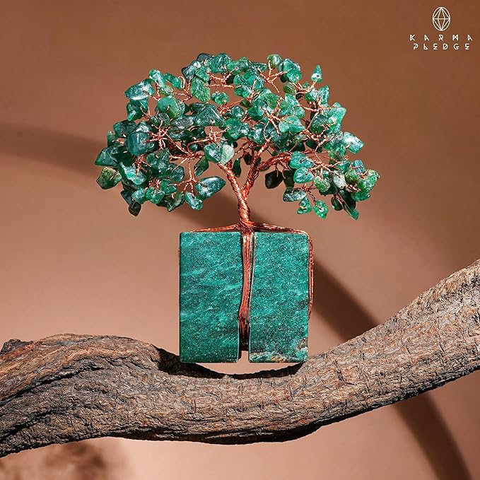 Crystal Tree of Life for Home and Office Decor, Handmade Raw Crystal Base Green Aventurine Chakra Healing Crystal Tree for Positive Energy, Money, Good Luck, Christmas D챕cor, Birthday Gifts for Women