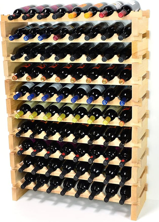 sfDisplay.com,LLC. Modular Wine Rack Beechwood 32-96 Bottle Capacity 8 Bottles Across up to 12 Rows Newest Improved Model (80 Bottles - 10 Rows)