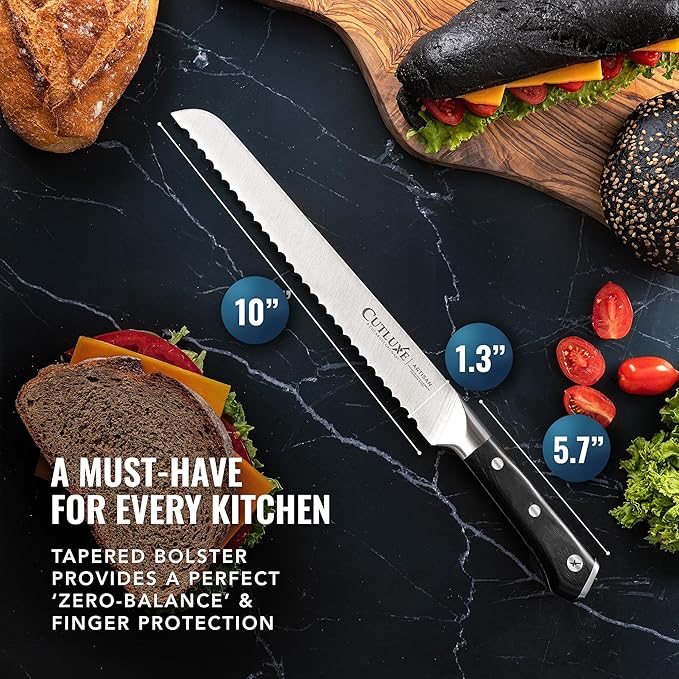 Cutluxe Bread Knife ??10" Serrated Knife for Homemade, Sourdough Bread ??Forged High Carbon German Steel ??Full Tang & Razor Sharp ??Ergonomic Handle Design ??Artisan Series