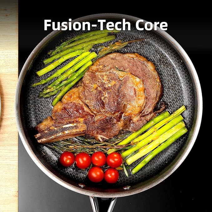 DELUXE Hybrid Ceramic Nonstick 5 Qt Deep Saut챕 Pan with Lid, Stainless Steel Skillet with Stay-Cool Handles, Dishwasher and Oven-Safe, PFOA Free Deep Frying Pan, Compatible with All Cooktops
