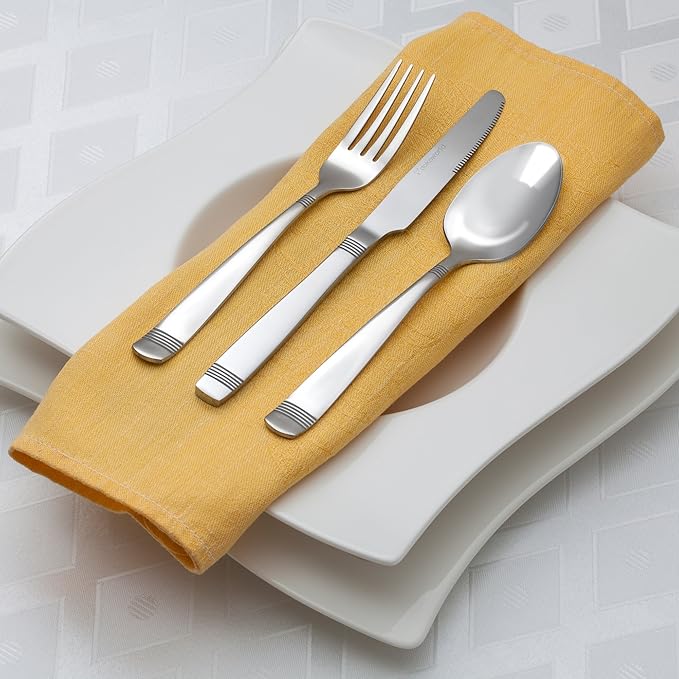 Elegant Design Flatware, Silverware Set for 8 persons, 40 Piece - Spoons, Forks, and Knives 18/10 Stainless Steel, Dishwasher Safe