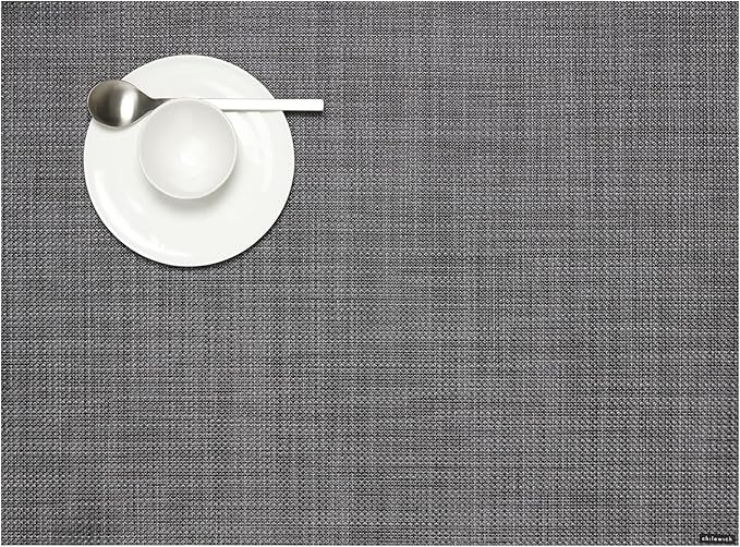 Chilewich Mini Basketweave Placemats in Cool Grey - Set of 4 - Easy Care Woven Tabletop Textiles - Indoor/Outdoor - 19" x 14" Rectangle
