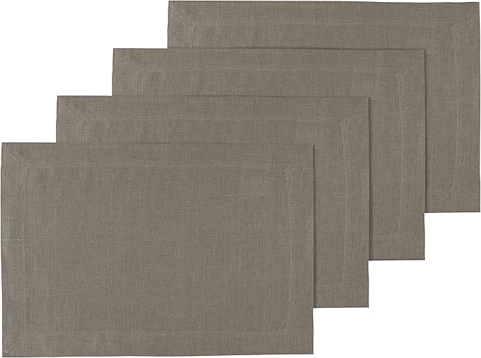 KNOKNO Home Pure Hemp Placemats 18 x 12 Inch Set of 4 Handcrafted with Mitered Corners Natural Fabric,Machine Washable Table Mats for Dining Tables (Moss Green, Placemats | Set of 4)