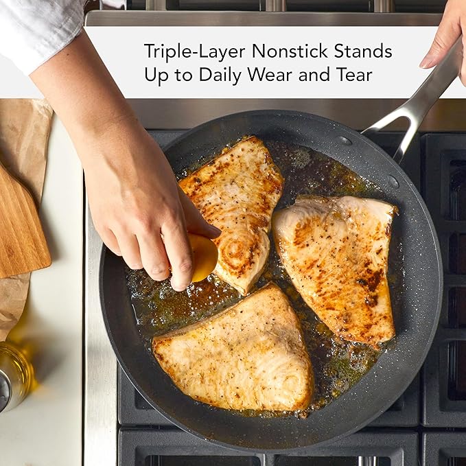 KitchenAid Hard Anodized Induction Nonstick Frying Pan Set With Tempered Lids, 4-Piece - 10 & 12 Inch ??Durable, Even Heating, Oven Safe to 500째F, Dishwasher Safe, Easy-Clean