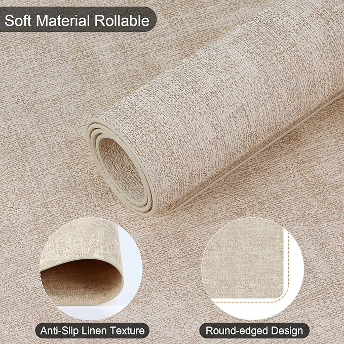 Boobezeen Faux Leather Placemats Set of 6, Heat Resistant Wipeable Washable Vinyl Place Mats, Waterproof Anti-Slip Dining Table Mats, Suitable for Indoor & Outdoor Use (Beige)