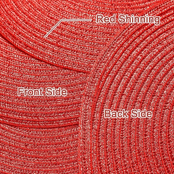 AHHFSMEI Round Braided Placemats 15 Inch Round Table Mats for Dining Tables Natural Woven Heat Resistant Place mats Set of 6 (Red Shine)
