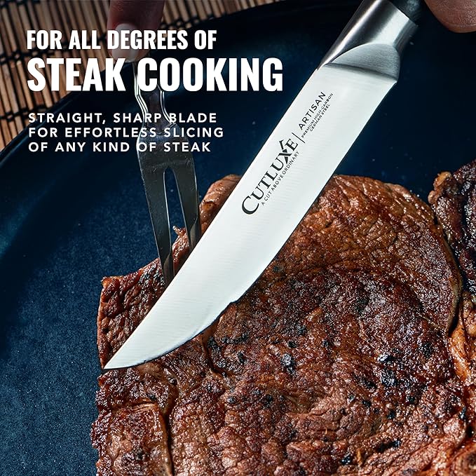 Cutluxe Steak Knives Set of 4, Straight Edge Steak Knife Set ??Forged High Carbon German Steel, Full Tang, Ergonomic Handle Design ??Artisan Series