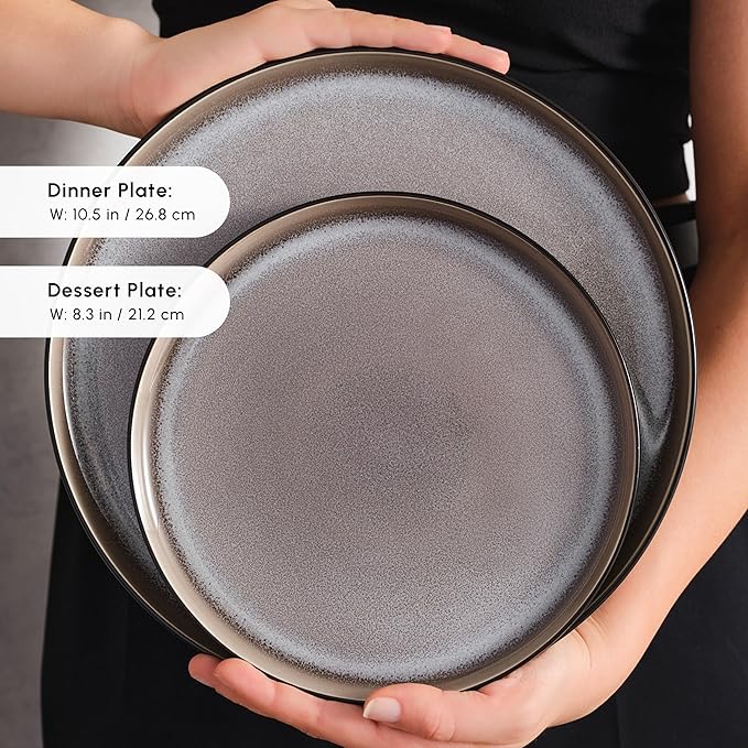 Karaca Mercure 59 Piece Stoneware Plates and Bowls Set, Reactive Glaze Black Dinner Set, Complete Kitchen Tableware Collection, Ideal Dinnerware for 12 People Dining Experience, Dishwasher Safe