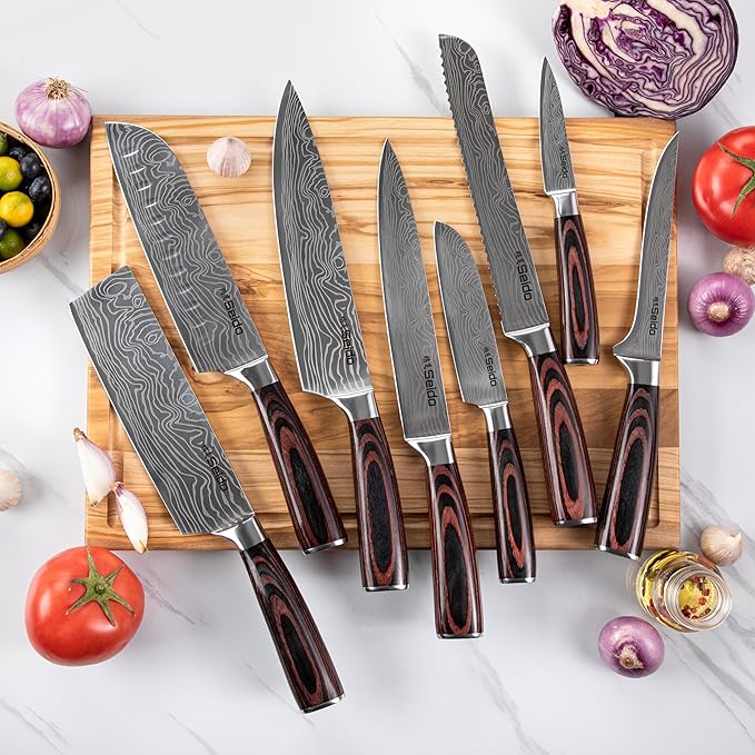 Seido Knives Master Chef Knife Set, 8-Piece Kitchen Knife Set, High-Carbon Stainless Steel Handmade Culinary Knives, Professional Chef Knives, Kitchen Knife