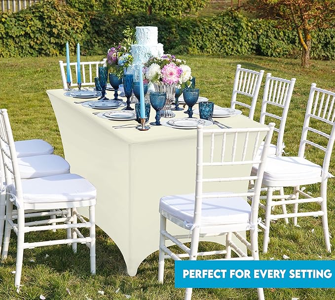 Utopia Kitchen Spandex Tablecloth 2 Pack [6FT, Ivory] Tight, Fitted, Washable and Wrinkle Resistant Stretch Table Cloth Rectangle Cover for Trade Show, Weddings & Parties [72Lx30Wx30H Inch]