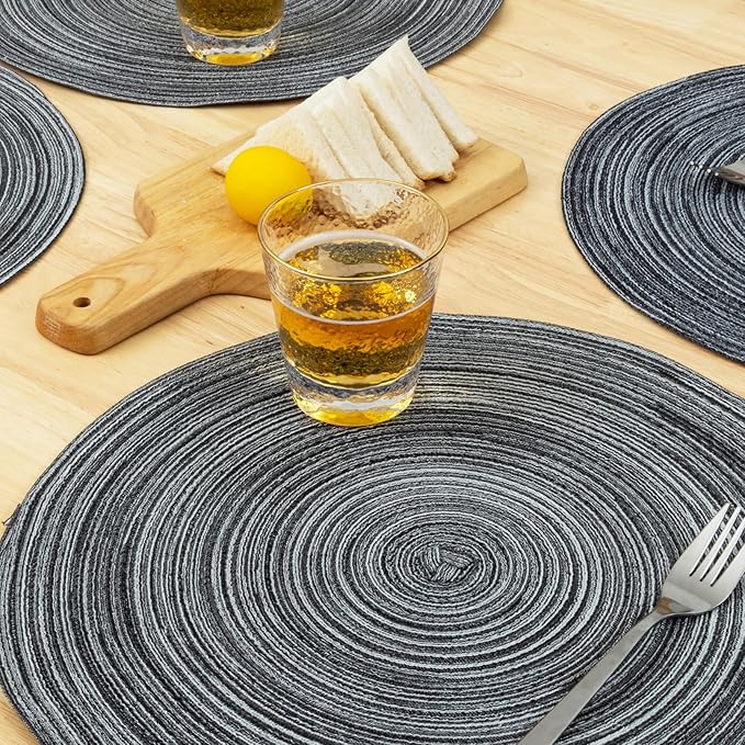 Winknowl Round Braided Placemats Set of 6 Washable Woven Heat Resistant Table Mats for Kitchen Dining Tables 15 inch Round Place Mats (Mist Gray,6)