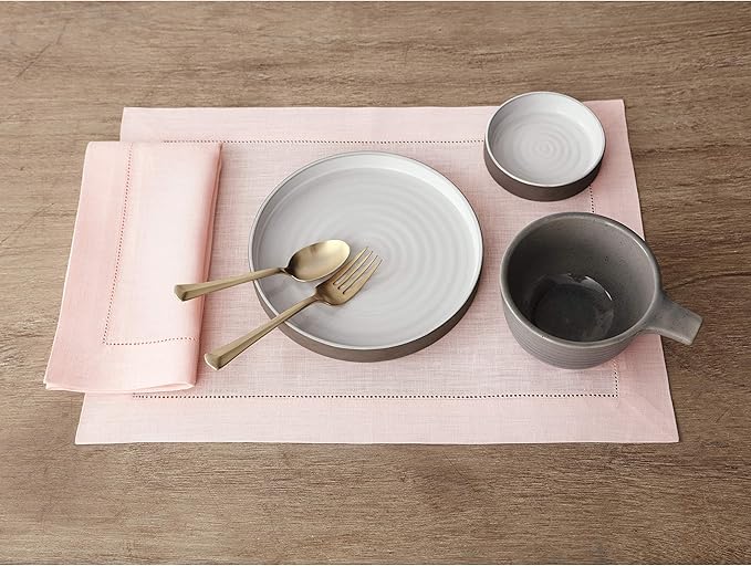 Solino Home Pink Linen Napkins Set of 6-100% Pure Linen Hemstitch Dinner Napkins 20 x 20 Inch for Valentines, Spring, Easter - Classic Hemstitch
