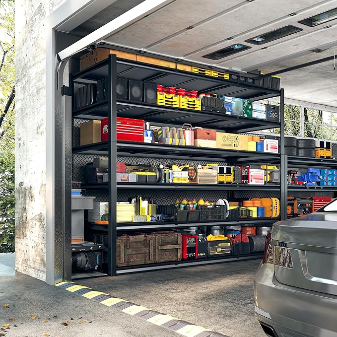 REIBII 84?쏦 Garage Shelving Heavy Duty Storage Shelves 3500 LBS Adjustable Metal Shelving Uints and Storage for Garage, Warehouse, School, Commercial, Business, 60 "W x 84 "H x 24 "D, 2 Pack