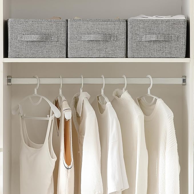 Linen Folding Storage Bins, 3 Pack Large Storage Baskets, Washable, Clothing Storage Bins with Handle, Closet Organizer for Storage Sweater,Sheets(dark grey, 16"x9쩍"x6쩐")