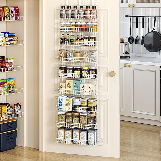 JKsmart 9-Tier Spice Rack Organizer with Door Hook, Wall Mount, and Extra Large Capacity for Pantry ??Stylish White Design for Effortless Organization, Ultimate Kitchen Storage Solution