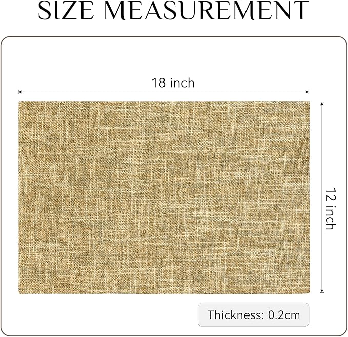 Softalker Faux Linen Placemats Set of 4-12 x 18 Inch, Heat Resistant Double Layered Durable Burlap Farmhouse Place Mats, Non-Slip Washable Rustic Table Mats for Dining, Kitchen, Party竊뉻haki
