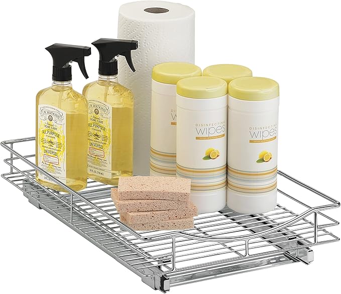 LYNK PROFESSIONAL짰 Pull Out Cabinet Organizer, 11" x 21" Slide Out Drawers for Kitchen Cabinets - Sliding Pull-Out Pantry Shelves ??Home Shelf Organizers - Lifetime Ltd. Warranty, Chrome