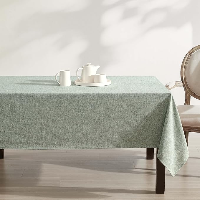 Laura Ashley Harper Luxuriously Smooth Fabric Tablecloth for Formal or Casual Dining, Holiday, Banquet, Wedding or Party, 60" x 120", Sage