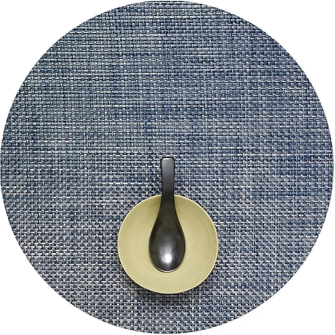 Chilewich Basketweave Placemats in Denim - Set of 4 - Easy Care Woven Tabletop Textiles - Indoor/Outdoor - 15" Round