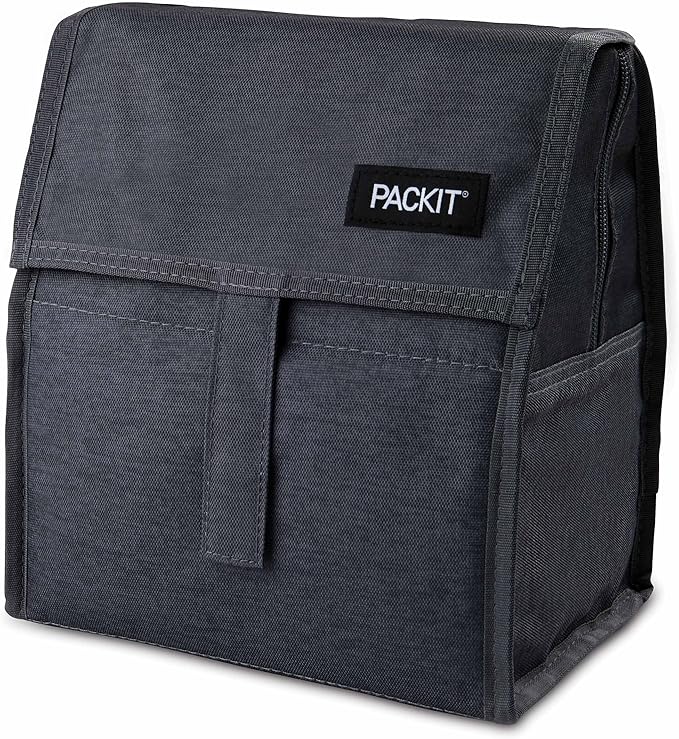 PackIt짰 Freezable Lunch Bag, City Charcoal, Built with ECOFREEZE짰 Technology, Foldable, Reusable, Zip and Velcro Closure with Buckle Handle, Designed for Work Lunches and Fresh Lunch On the Go