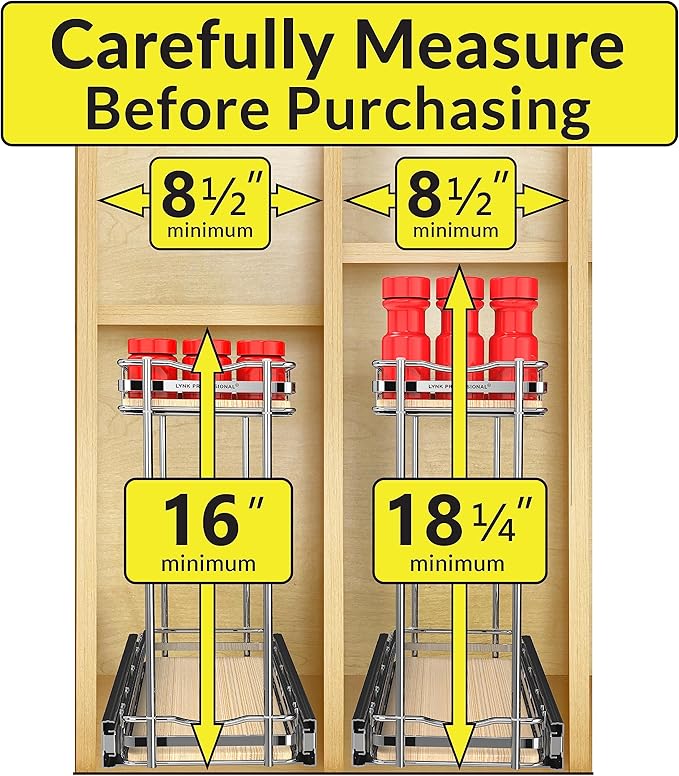 LYNK PROFESSIONAL짰 횋lite??Pull Out Spice Rack Organizer for Inside Kitchen Cabinets - 6"x21" - Slide Out Drawer ??Wood/Chrome Sliding Spice Cabinet Organization Shelf Racks - 2 Tier