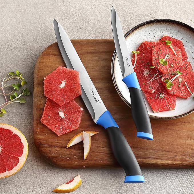 McCook짰 Knife Sets, German Stainless Steel Kitchen Knife Block Sets with Built-in Sharpener