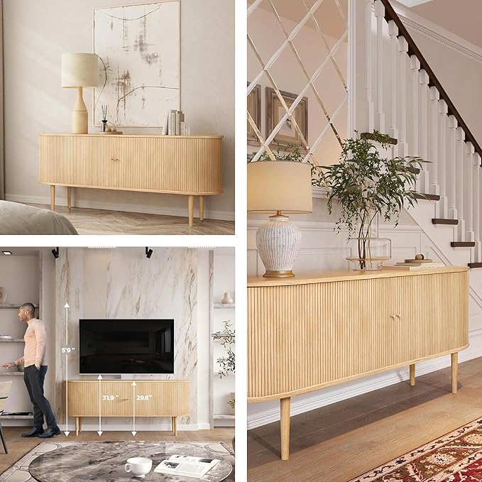 WERMO 71?쇺?Sideboard Storage Cabinet with Doors and Shelves - Wood Credenza for Living Room, Bedroom, Entryway and Home Office Cabinet. Kitchen Buffet, Modern Media Console Table with Storage (Oak)