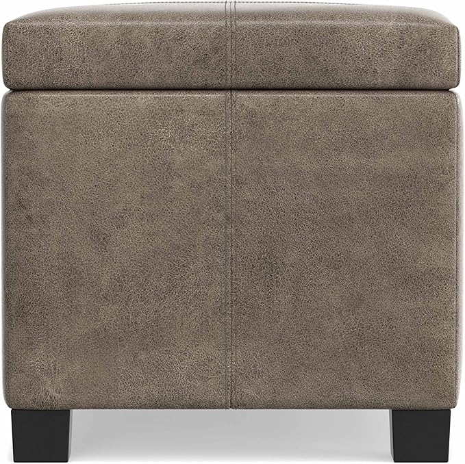 SIMPLIHOME Dover Storage Ottoman Bench - 36 inch Wide Upholstered Vegan Leather Rectangular Lift-Top Ottoman in Distressed Smoky Grey Brown, Contemporary Bench for Living Room with Safety Hinges