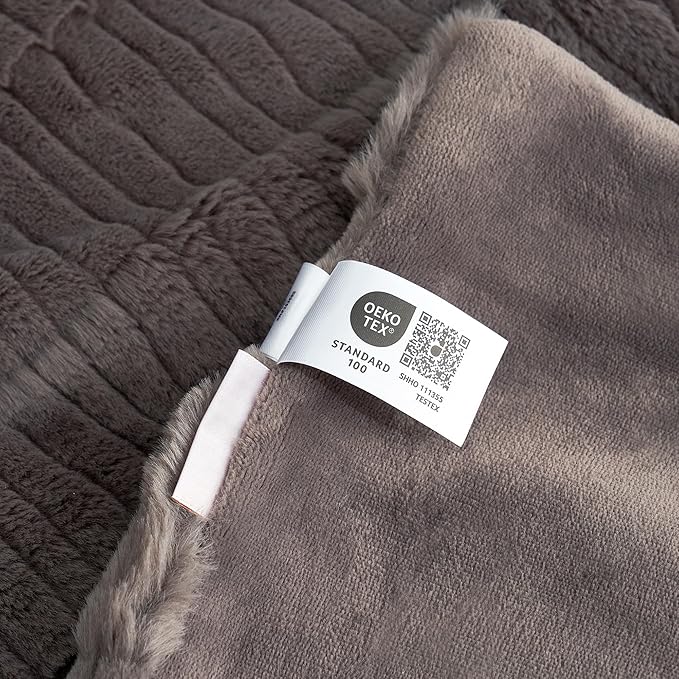 Am챕lie Home Luxury Striped Faux Fur Throw Blanket for Couch, Soft Cozy Fuzzy Fluffy Soft Plush Blankets Sofa Chair Gift Blankets for Women, 60"x80", Charcoal Gray