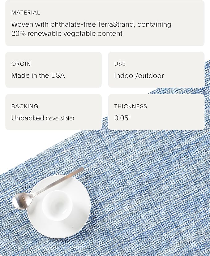 Chilewich Mini Basketweave Placemats in Chambray - Set of 4 - Easy Care Woven Tabletop Textiles - Indoor/Outdoor - 15" Round