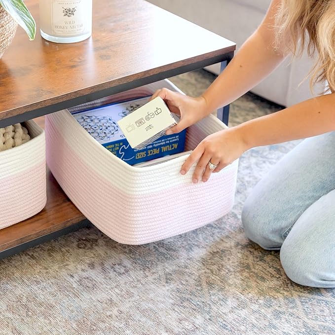 NaturalCozy Storage Baskets 16.8?쓝13?쓝7.6??Cotton Rope Woven Baskets for Organizing 3-Pack | Toy Storage Bins | Basket for Shelves, Laundry, Blanket, Clothes, Closet, Kitchen, Bathroom, Gifts