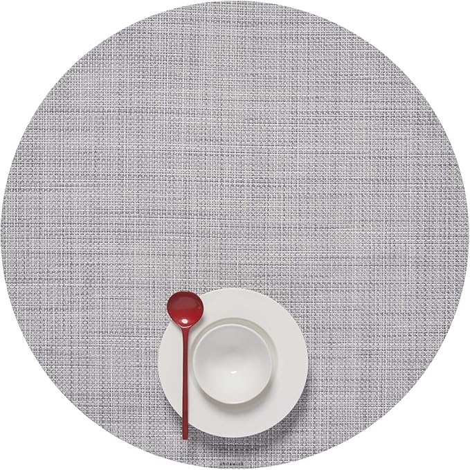Chilewich Mini Basketweave Placemats in Mist - Set of 4 - Easy Care Woven Tabletop Textiles - Indoor/Outdoor - 15" Round